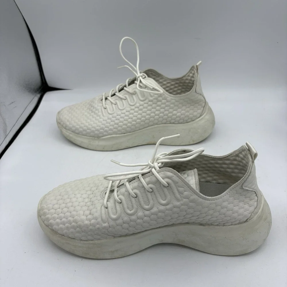 ECCO‎ Shoes Mens Size 7 7.5 White Therap Lace Comfort Honeycomb Leather Sneakers
